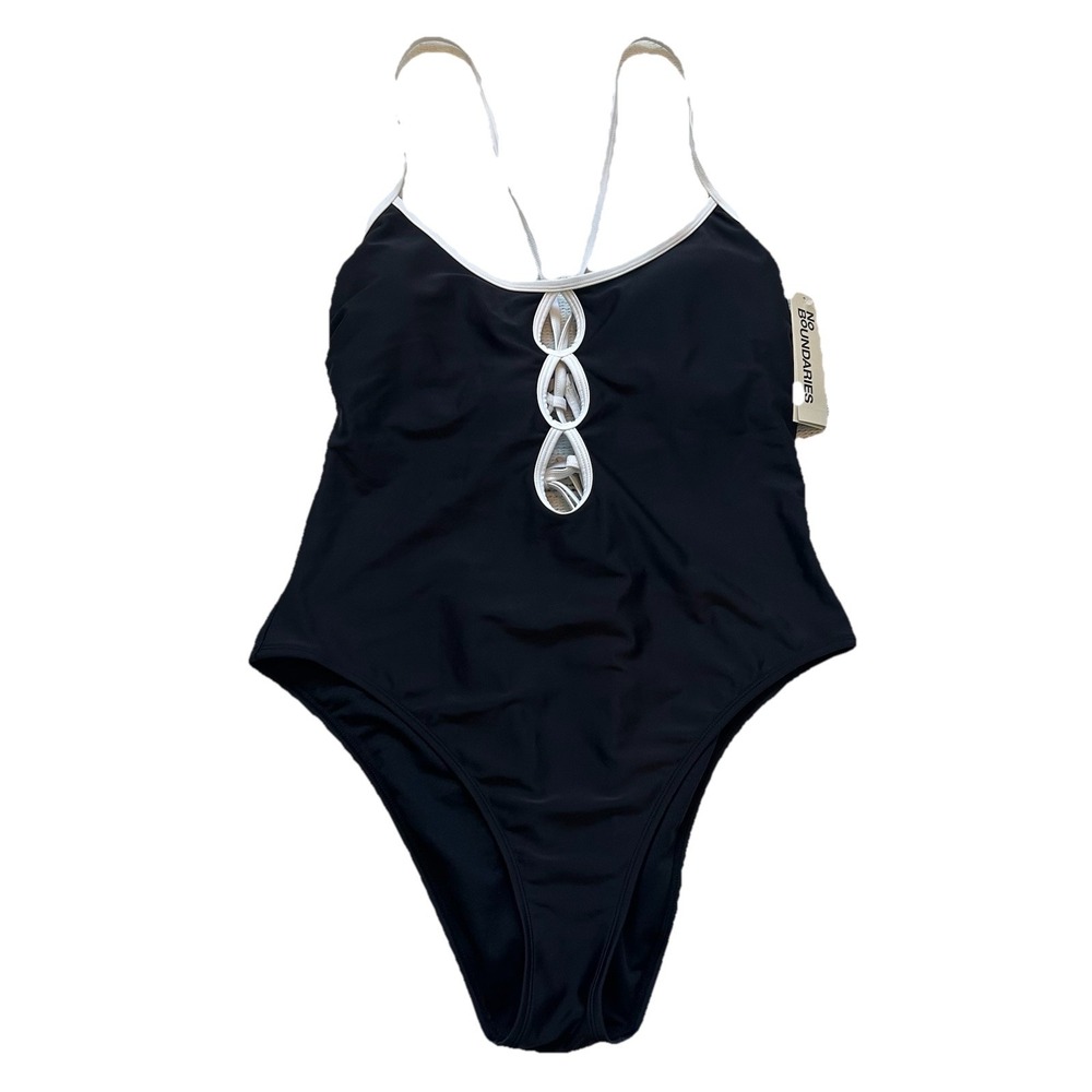 NWT No Boundaries Swimsuit Sz XL Cheeky High Leg Black White One Piece Padded